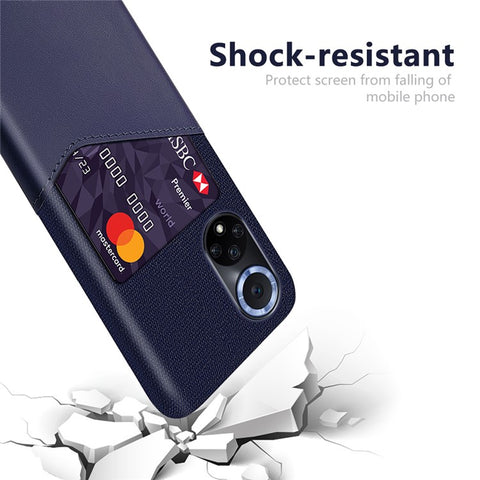 KSQ All-wrapped Back Cloth Texture PU Leather + PC Hybrid Phone Case Cover with Card Holder for Honor 50/Huawei nova 9