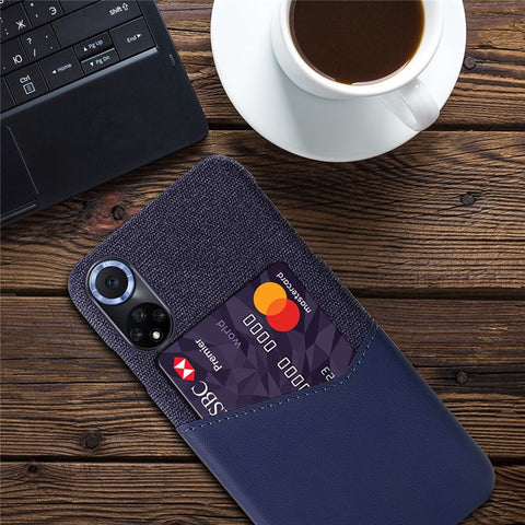 KSQ All-wrapped Back Cloth Texture PU Leather + PC Hybrid Phone Case Cover with Card Holder for Honor 50/Huawei nova 9