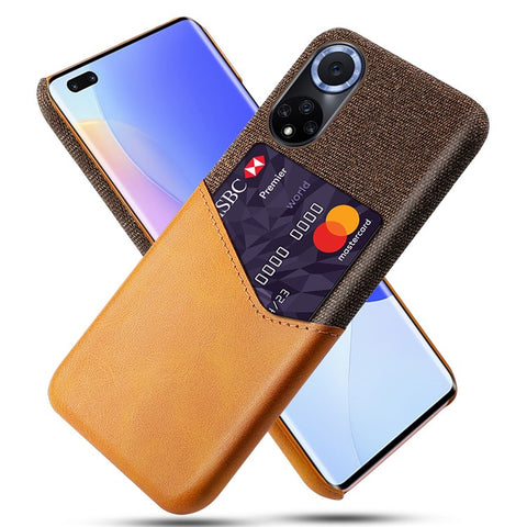 KSQ All-wrapped Back Cloth Texture PU Leather + PC Hybrid Phone Case Cover with Card Holder for Honor 50/Huawei nova 9