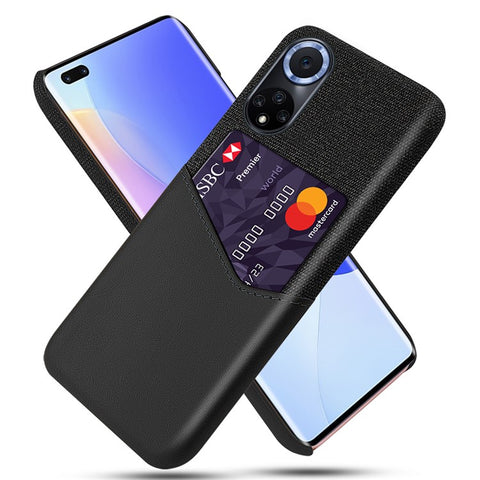 KSQ All-wrapped Back Cloth Texture PU Leather + PC Hybrid Phone Case Cover with Card Holder for Honor 50/Huawei nova 9