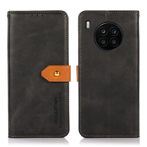 KHAZNEH All-round Protection Magnetic Golden Clasp PU Leather Phone Flip Cover Stand Wallet Shell for Honor 50 Lite/Huawei nova 8i