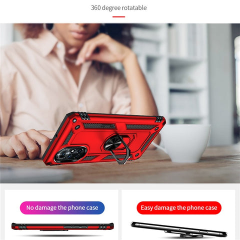 Rotary Ring Holder Kickstand PC + TPU Dual-layer Hybrid Phone Cover with Built-in Metal Sheet for Huawei nova 8 5G