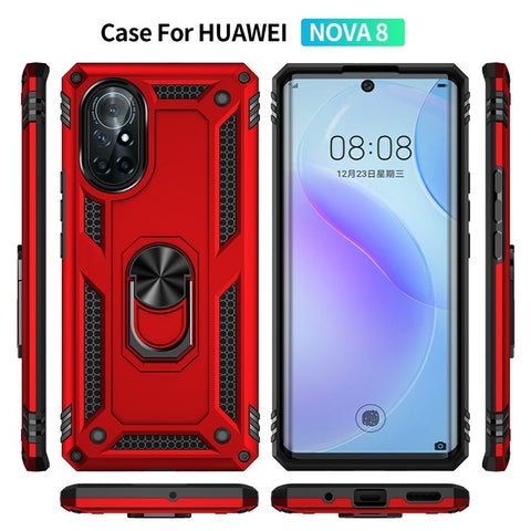 Rotary Ring Holder Kickstand PC + TPU Dual-layer Hybrid Phone Cover with Built-in Metal Sheet for Huawei nova 8 5G