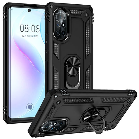 Rotary Ring Holder Kickstand PC + TPU Dual-layer Hybrid Phone Cover with Built-in Metal Sheet for Huawei nova 8 5G