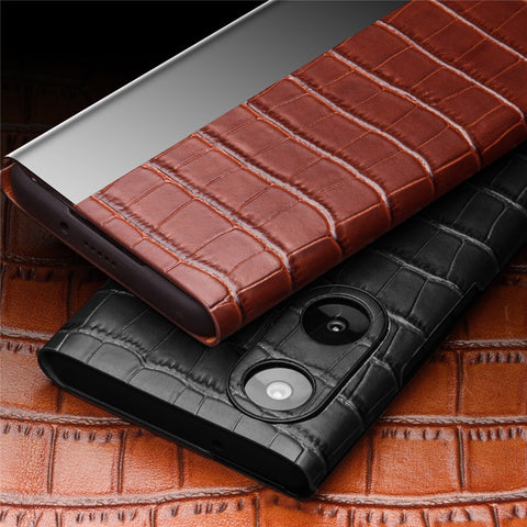 QIALINO Top Layer Cowhide Leather Phone Case for Honor 50/Huawei nova 9, Crocodile Texture View Window Protective Cover