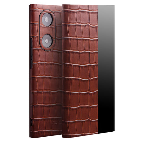 QIALINO Top Layer Cowhide Leather Phone Case for Honor 50/Huawei nova 9, Crocodile Texture View Window Protective Cover