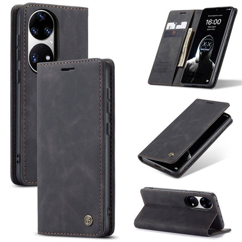 CASEME 013 Series for Huawei P50 Pro PU Leather Drop-proof Phone Case Stand Wallet Magnetic Auto Closing Protective Cover