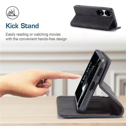 CASEME 013 Series for Huawei P50 Pro PU Leather Drop-proof Phone Case Stand Wallet Magnetic Auto Closing Protective Cover