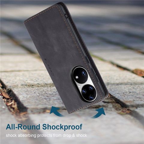 CASEME 013 Series for Huawei P50 Pro PU Leather Drop-proof Phone Case Stand Wallet Magnetic Auto Closing Protective Cover