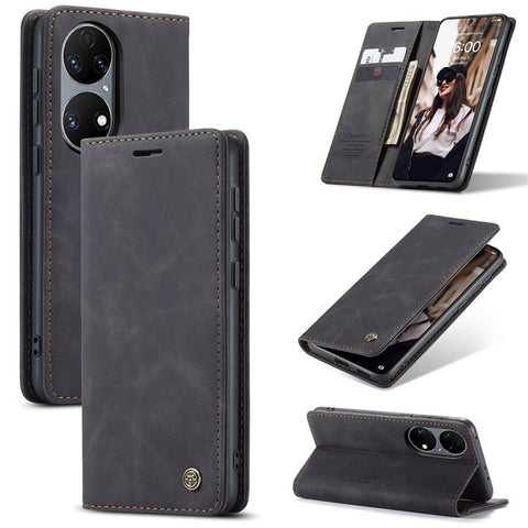 CASEME 013 Series for Huawei P50 Wallet PU Leather Case Foldable Stand Magnetic Auto-absorbed Flip Cover