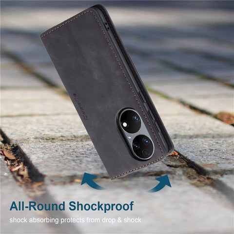 CASEME 013 Series for Huawei P50 Wallet PU Leather Case Foldable Stand Magnetic Auto-absorbed Flip Cover