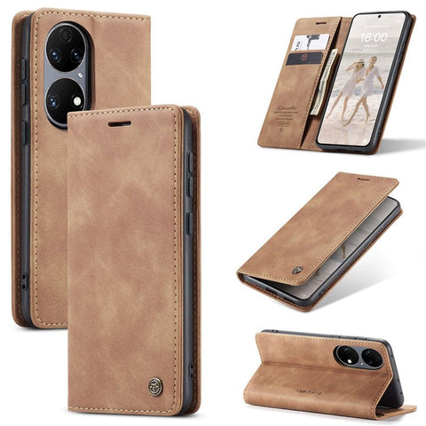 CASEME 013 Series for Huawei P50 Wallet PU Leather Case Foldable Stand Magnetic Auto-absorbed Flip Cover