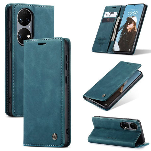 CASEME 013 Series for Huawei P50 Wallet PU Leather Case Foldable Stand Magnetic Auto-absorbed Flip Cover