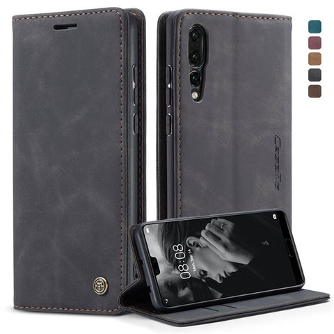 CASEME 013 Series For Huawei P20 Pro Phone Cover Anti-scratch Magnetic Auto-absorbed PU Leather Wallet Foldable Stand Smartphone Case