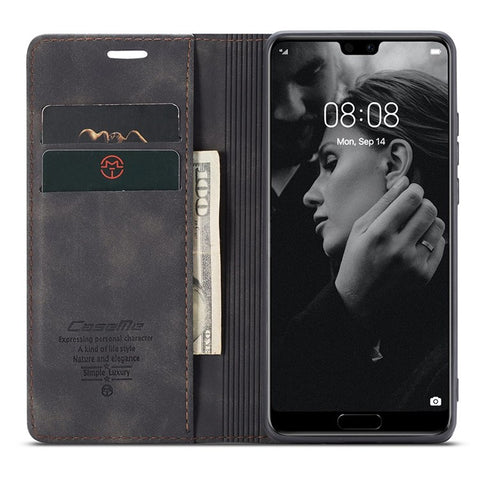 CASEME 013 Series For Huawei P20 Pro Phone Cover Anti-scratch Magnetic Auto-absorbed PU Leather Wallet Foldable Stand Smartphone Case