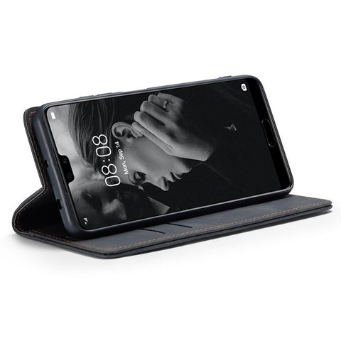 CASEME 013 Series For Huawei P20 Pro Phone Cover Anti-scratch Magnetic Auto-absorbed PU Leather Wallet Foldable Stand Smartphone Case
