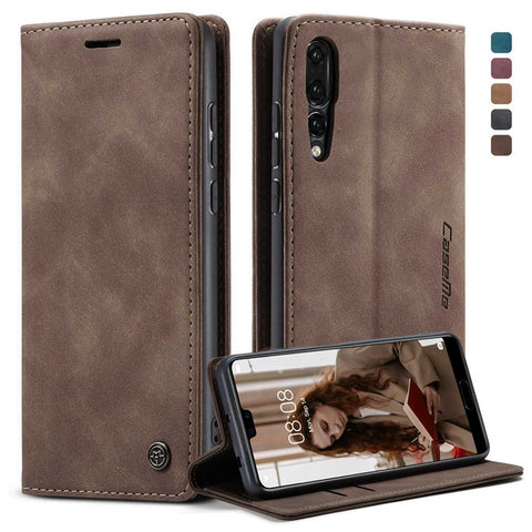 CASEME 013 Series For Huawei P20 Pro Phone Cover Anti-scratch Magnetic Auto-absorbed PU Leather Wallet Foldable Stand Smartphone Case