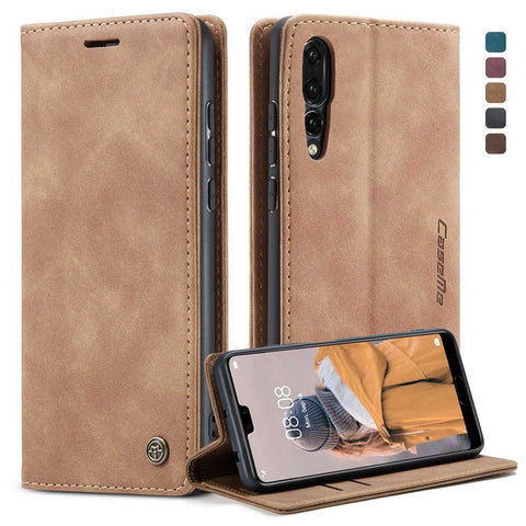 CASEME 013 Series For Huawei P20 Pro Phone Cover Anti-scratch Magnetic Auto-absorbed PU Leather Wallet Foldable Stand Smartphone Case