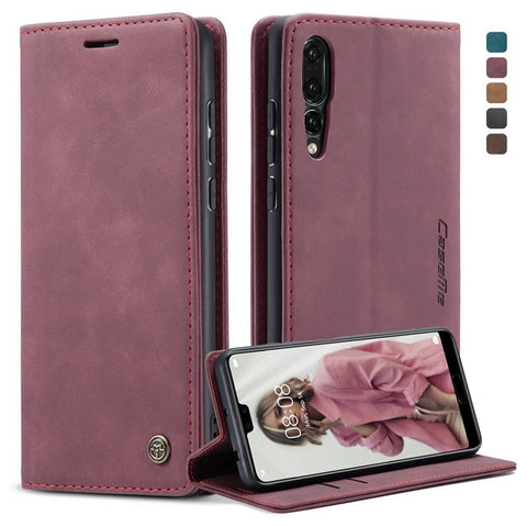 CASEME 013 Series For Huawei P20 Pro Phone Cover Anti-scratch Magnetic Auto-absorbed PU Leather Wallet Foldable Stand Smartphone Case