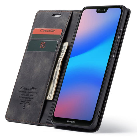 CASEME 013 Series Lightweight Mobile Phone Case Bag for Huawei P20 Lite (2018)/Nova 3e (China), Auto-absorbed PU Leather Wallet Foldable Stand Phone Cover