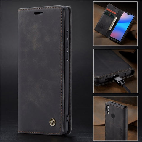 CASEME 013 Series Lightweight Mobile Phone Case Bag for Huawei P20 Lite (2018)/Nova 3e (China), Auto-absorbed PU Leather Wallet Foldable Stand Phone Cover