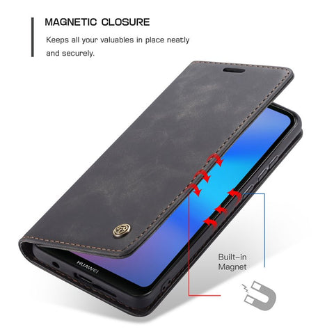 CASEME 013 Series Lightweight Mobile Phone Case Bag for Huawei P20 Lite (2018)/Nova 3e (China), Auto-absorbed PU Leather Wallet Foldable Stand Phone Cover