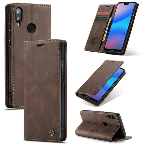 CASEME 013 Series Lightweight Mobile Phone Case Bag for Huawei P20 Lite (2018)/Nova 3e (China), Auto-absorbed PU Leather Wallet Foldable Stand Phone Cover