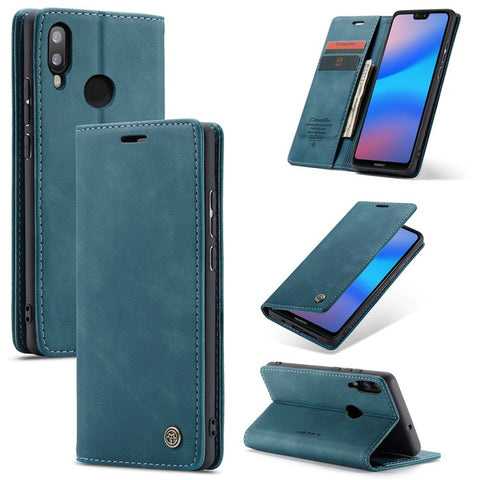 CASEME 013 Series Lightweight Mobile Phone Case Bag for Huawei P20 Lite (2018)/Nova 3e (China), Auto-absorbed PU Leather Wallet Foldable Stand Phone Cover