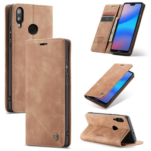 CASEME 013 Series Lightweight Mobile Phone Case Bag for Huawei P20 Lite (2018)/Nova 3e (China), Auto-absorbed PU Leather Wallet Foldable Stand Phone Cover