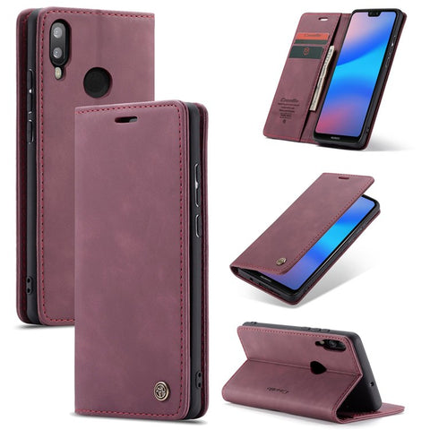 CASEME 013 Series Lightweight Mobile Phone Case Bag for Huawei P20 Lite (2018)/Nova 3e (China), Auto-absorbed PU Leather Wallet Foldable Stand Phone Cover