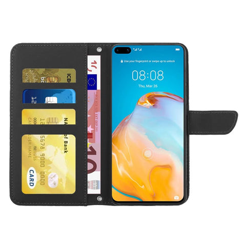 Skin-touch Feel PU Leather Case for Huawei P40, Butterfly and Flower Imprinting Pattern Viewing Stand Wallet Cellphone Cover with Shoulder Strap