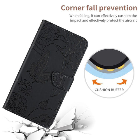 Skin-touch Feel PU Leather Case for Huawei P40, Butterfly and Flower Imprinting Pattern Viewing Stand Wallet Cellphone Cover with Shoulder Strap