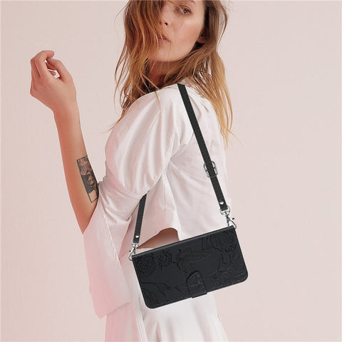 Skin-touch Feel PU Leather Case for Huawei P40, Butterfly and Flower Imprinting Pattern Viewing Stand Wallet Cellphone Cover with Shoulder Strap