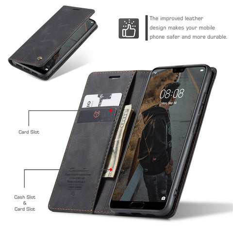 CASEME 013 Series For Huawei P20 Foldable Stand Phone Cover Auto-absorbed PU Leather Wallet Phone Case