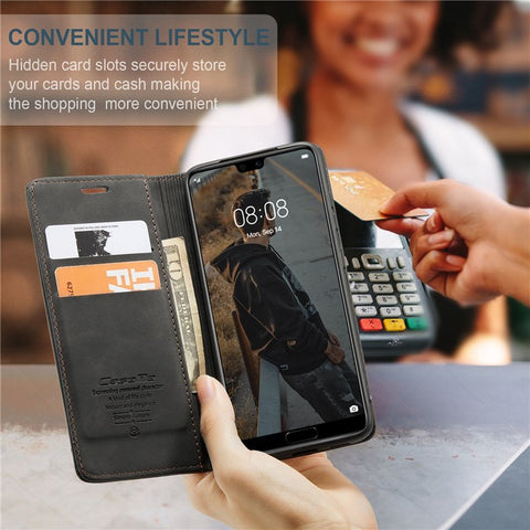 CASEME 013 Series For Huawei P20 Foldable Stand Phone Cover Auto-absorbed PU Leather Wallet Phone Case