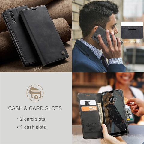 CASEME 013 Series For Huawei P20 Foldable Stand Phone Cover Auto-absorbed PU Leather Wallet Phone Case