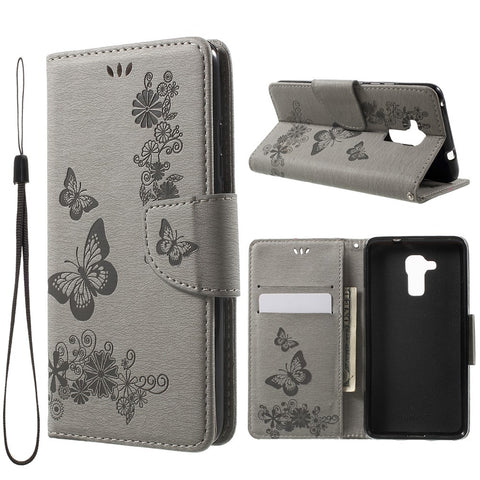 Imprint Floral Butterfly Leather Stand Card Slot Cover for Huawei Honor 5c / GT3