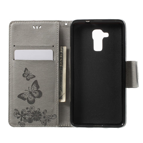 Imprint Floral Butterfly Leather Stand Card Slot Cover for Huawei Honor 5c / GT3