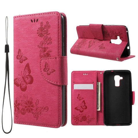 Imprint Floral Butterfly Leather Stand Card Slot Cover for Huawei Honor 5c / GT3
