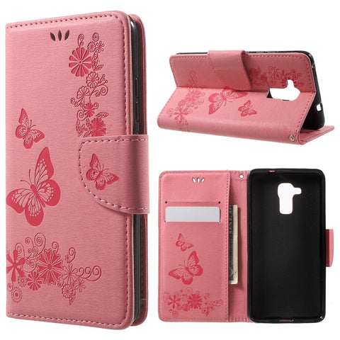 Imprint Floral Butterfly Leather Stand Card Slot Cover for Huawei Honor 5c / GT3