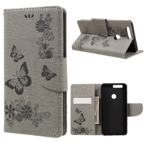 Imprinted Leather Wallet Stand Cover for Huawei Honor 8