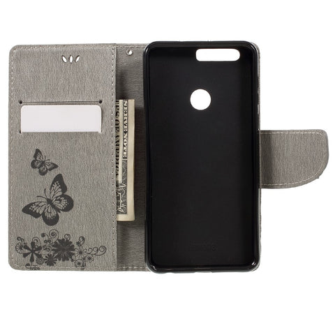 Imprinted Leather Wallet Stand Cover for Huawei Honor 8