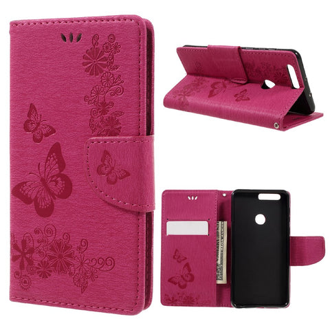 Imprinted Leather Wallet Stand Cover for Huawei Honor 8