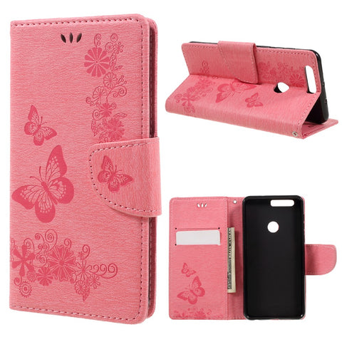 Imprinted Leather Wallet Stand Cover for Huawei Honor 8