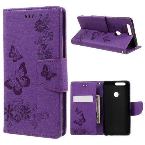 Imprinted Leather Wallet Stand Cover for Huawei Honor 8