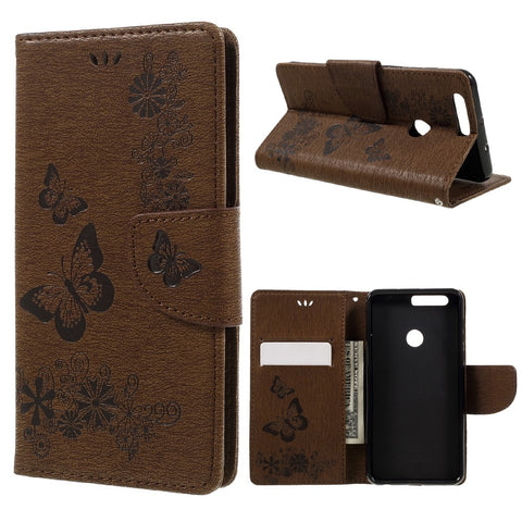 Imprinted Leather Wallet Stand Cover for Huawei Honor 8