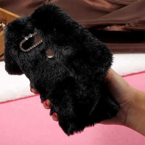 Bunny Shape Warm Fluffy Fur TPU Stand Back Cover for Huawei Honor 8