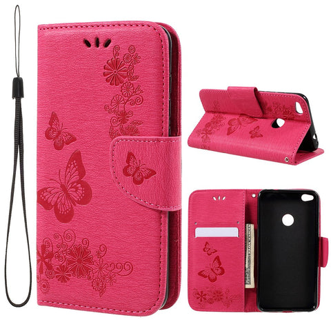 Imprinted Butterfly Flowers Leather Wallet Case for Huawei P8 Lite (2017) / Honor 8 Lite