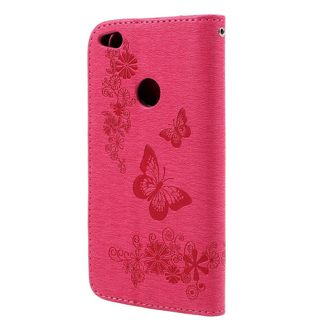 Imprinted Butterfly Flowers Leather Wallet Case for Huawei P8 Lite (2017) / Honor 8 Lite