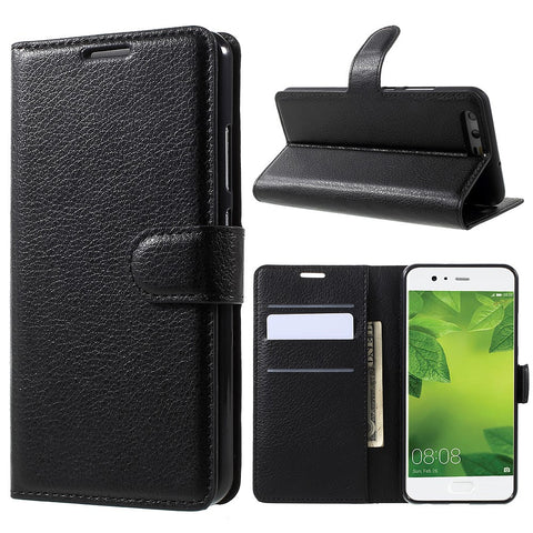 For Huawei P10 Litchi Skin Leather Stand Cover with Separated Wallet Design Anti-Collision Protection